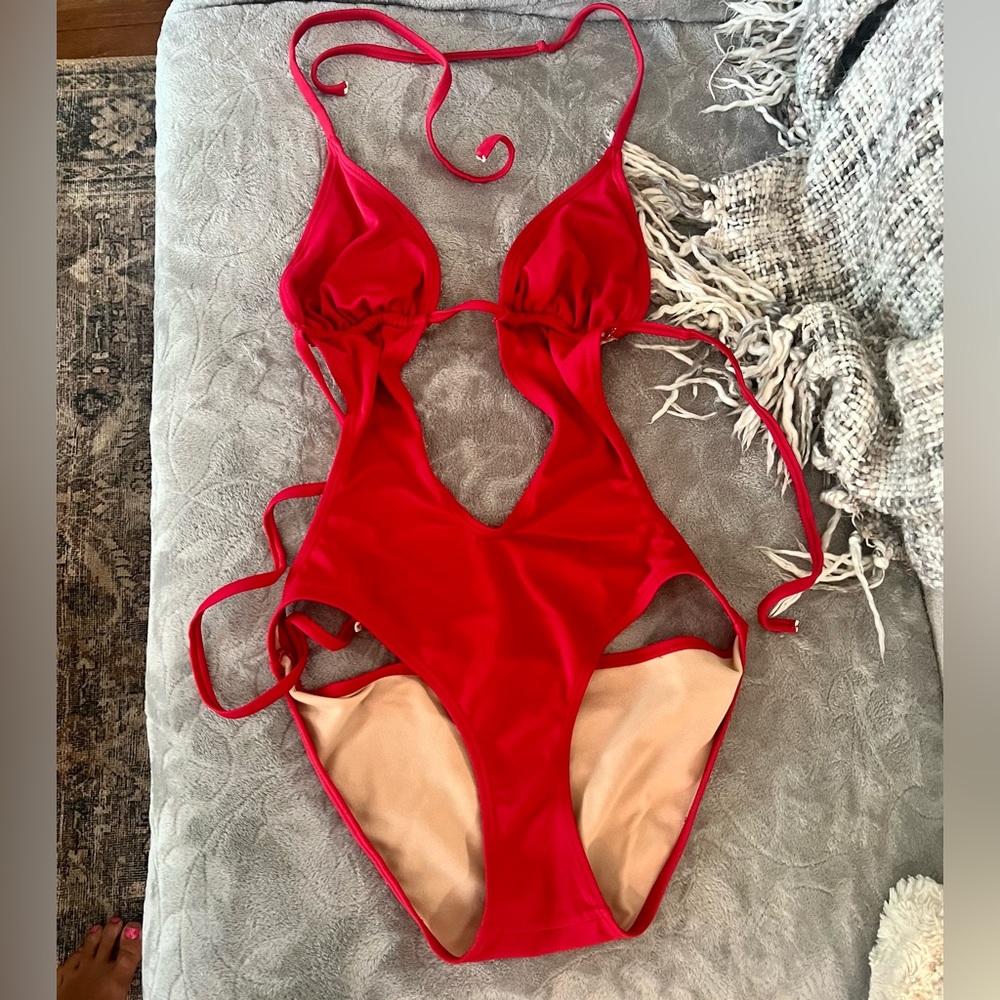 Red one piece swimsuit